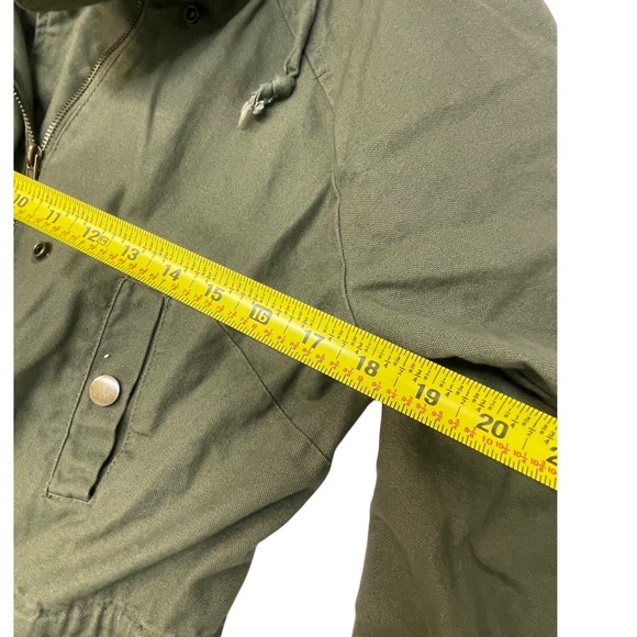 Olive‎ Green Hooded Utility Anorak Jacket Women's Size S/M Drawstring Waist - Picture 4 of 7